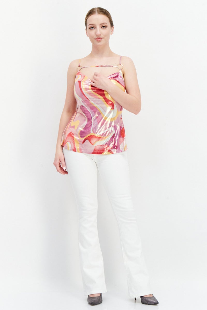 RIVER ISLAND بلوزة نسائية بدون أكمام بتصميم مربع وطبعة تجريدية، مجموعة وردية - Image 4